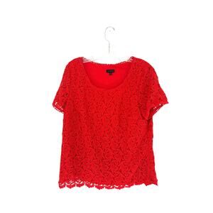 Talbots Plus Red Crochet Lace Overlay Casual‎ Short Sleeve Shirt Size 14